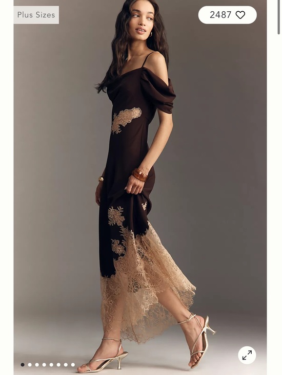 Anthropologie Dresses & Skirts - Anthropologie Bl-nk Satin Off-Shoulder Lace Midi Dress Small Reg Chocolate Brown